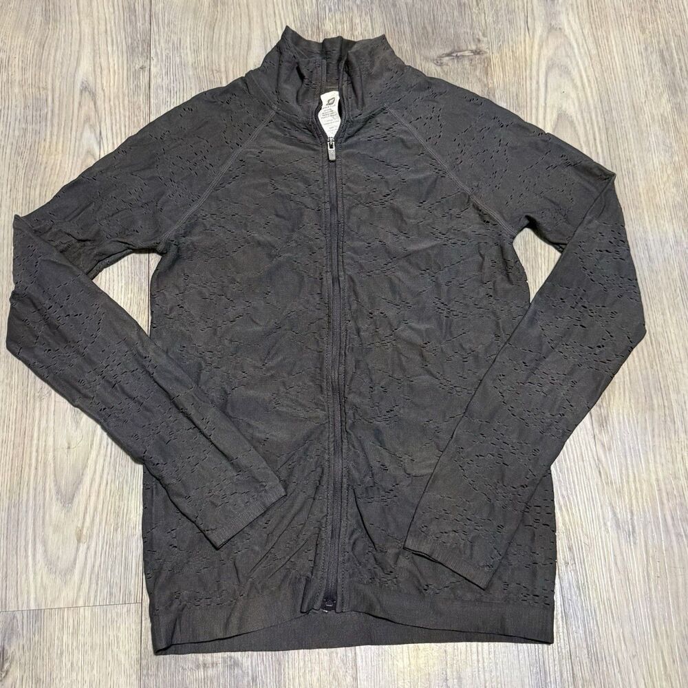 Fabletics Women Luciana Zip Up Jacket Gray Eyelet Long Sleeve Size S